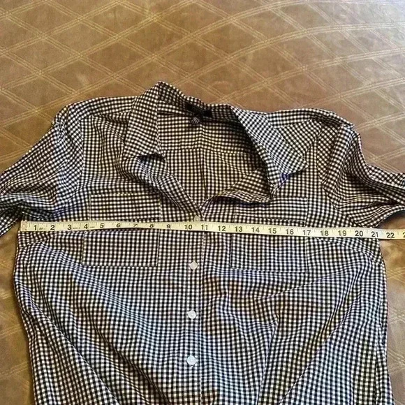 Jones New York Black & White Gingham Long Sleeve, Tie Front Large Woman’s Shirt - Picture 9 of 12